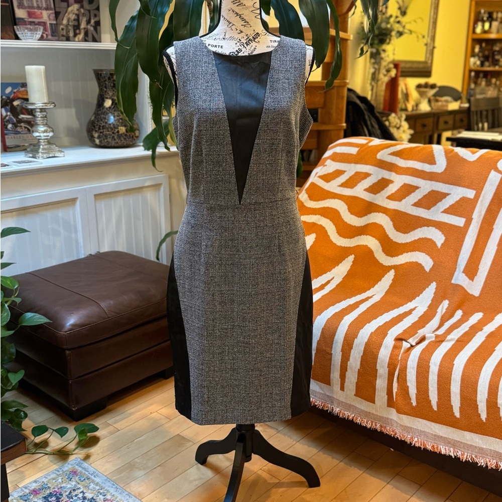 Calvin Klein Collection Gray and Black Sheath Midi Dress